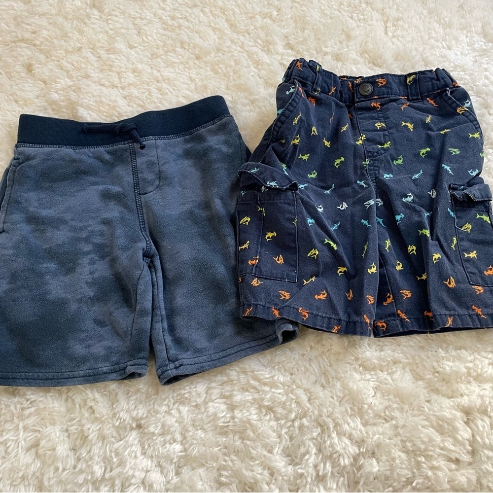 Geranimals Kids Boys Navy Shorts - 2 Pair Blue Navy Camo Sharks -‎ Size 5T